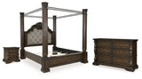 Maylee King Canopy Bed with Dresser and Nightstand in Dark Brown from Ashley - Luna Furniture