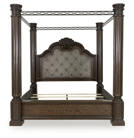 Maylee King Canopy Bed with Dresser and Nightstand in Dark Brown from Ashley - Luna Furniture