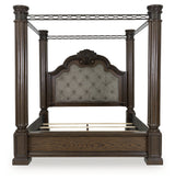 Maylee King Canopy Bed with Mirrored Dresser, Chest and 2 Nightstands in Dark Brown from Ashley - Luna Furniture