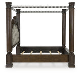 Maylee King Canopy Bed with Mirrored Dresser, Chest and 2 Nightstands in Dark Brown from Ashley - Luna Furniture