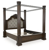 Maylee King Canopy Bed with Mirrored Dresser and Chest in Dark Brown from Ashley - Luna Furniture