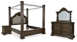 Maylee King Canopy Bed with Mirrored Dresser and Nightstand in Dark Brown from Ashley - Luna Furniture