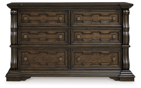 Maylee King Upholstered Bed with Dresser and 2 Nightstands in Dark Brown from Ashley - Luna Furniture