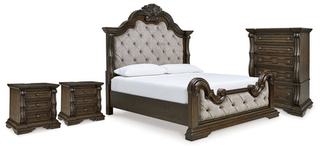 Maylee King Upholstered Panel Bed, Chest and 2 Nightstands from Ashley - Luna Furniture