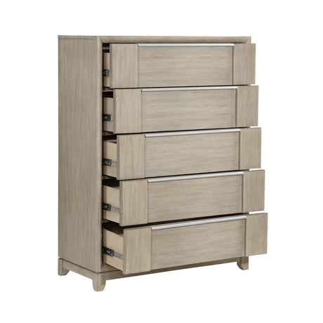 McKewen Light Gray 5-Piece Queen Upholstered Storage Platform Bedroom Set (Queen Bed, Nightstand, Dresser, Mirror, Chest) from Homelegance - Luna Furniture