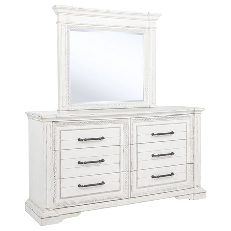 McKinney Vintage White 6-Drawer Bedroom Dresser with Mirror from Coaster - Luna Furniture