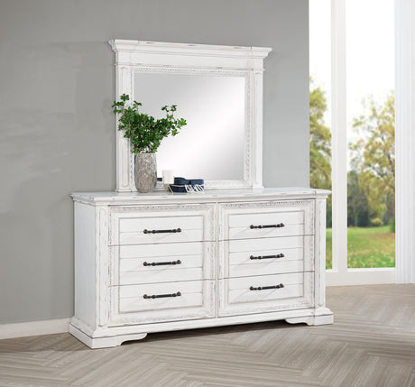 McKinney Vintage White 6-Drawer Bedroom Dresser with Mirror from Coaster - Luna Furniture