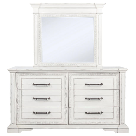 McKinney Vintage White 6-Drawer Bedroom Dresser with Mirror from Coaster - Luna Furniture