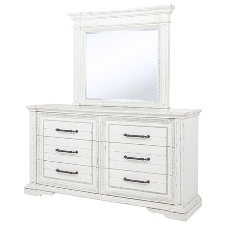 McKinney Vintage White 6-Drawer Bedroom Dresser with Mirror from Coaster - Luna Furniture