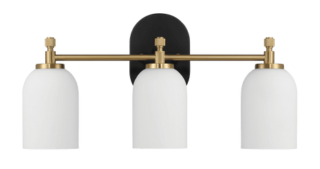 Meadows Three Lights Vanity Brushed Gold Bathroom Wall Light for Bathroom Over Mirror 20.5"W × 10.125"H × 5.5"E with White Frosted Glass from Midinmod - Luna Furniture
