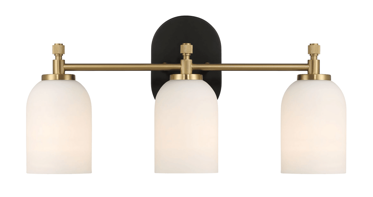 Meadows Three Lights Vanity Brushed Gold Bathroom Wall Light for Bathroom Over Mirror 20.5"W × 10.125"H × 5.5"E with White Frosted Glass from Ashcroft Furniture - Luna Furniture