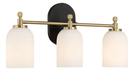 Meadows Three Lights Vanity Brushed Gold Bathroom Wall Light for Bathroom Over Mirror 20.5"W × 10.125"H × 5.5"E with White Frosted Glass from Midinmod - Luna Furniture