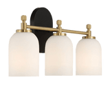 Meadows Three Lights Vanity Brushed Gold Bathroom Wall Light for Bathroom Over Mirror 20.5"W × 10.125"H × 5.5"E with White Frosted Glass from Ashcroft Furniture - Luna Furniture