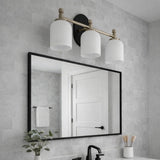 Meadows Three Lights Vanity Brushed Gold Bathroom Wall Light for Bathroom Over Mirror 20.5"W × 10.125"H × 5.5"E with White Frosted Glass from Ashcroft Furniture - Luna Furniture
