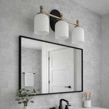 Meadows Three Lights Vanity Brushed Gold Bathroom Wall Light for Bathroom Over Mirror 20.5"W × 10.125"H × 5.5"E with White Frosted Glass from Ashcroft Furniture - Luna Furniture