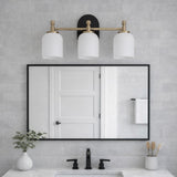 Meadows Three Lights Vanity Brushed Gold Bathroom Wall Light for Bathroom Over Mirror 20.5"W × 10.125"H × 5.5"E with White Frosted Glass from Ashcroft Furniture - Luna Furniture