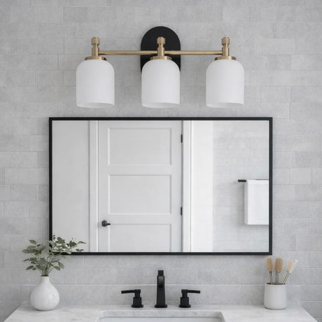 Meadows Three Lights Vanity Brushed Gold Bathroom Wall Light for Bathroom Over Mirror 20.5"W × 10.125"H × 5.5"E with White Frosted Glass from Ashcroft Furniture - Luna Furniture