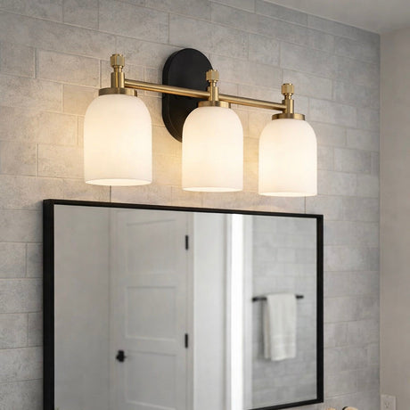 Meadows Three Lights Vanity Brushed Gold Bathroom Wall Light for Bathroom Over Mirror 20.5"W × 10.125"H × 5.5"E with White Frosted Glass from Ashcroft Furniture - Luna Furniture