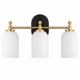 Meadows Three Lights Vanity Brushed Gold Bathroom Wall Light for Bathroom Over Mirror 20.5"W × 10.125"H × 5.5"E with White Frosted Glass from Ashcroft Furniture - Luna Furniture