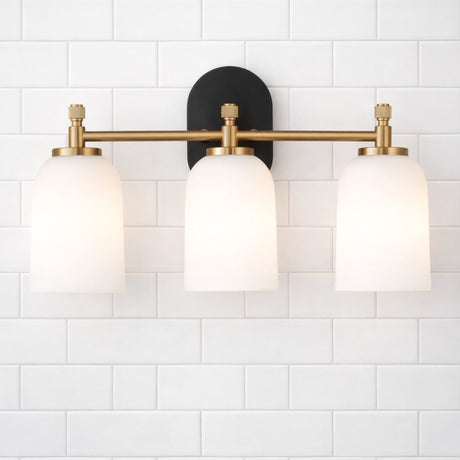 Meadows Three Lights Vanity Brushed Gold Bathroom Wall Light for Bathroom Over Mirror 20.5"W × 10.125"H × 5.5"E with White Frosted Glass from Ashcroft Furniture - Luna Furniture