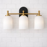 Meadows Three Lights Vanity Brushed Gold Bathroom Wall Light for Bathroom Over Mirror 20.5"W × 10.125"H × 5.5"E with White Frosted Glass from Ashcroft Furniture - Luna Furniture