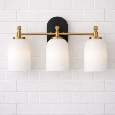 Meadows Three Lights Vanity Brushed Gold Bathroom Wall Light for Bathroom Over Mirror 20.5"W × 10.125"H × 5.5"E with White Frosted Glass from Ashcroft Furniture - Luna Furniture