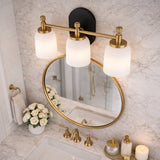 Meadows Three Lights Vanity Brushed Gold Bathroom Wall Light for Bathroom Over Mirror 20.5"W × 10.125"H × 5.5"E with White Frosted Glass from Ashcroft Furniture - Luna Furniture