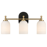 Meadows Three Lights Vanity Brushed Gold Bathroom Wall Light for Bathroom Over Mirror 20.5"W × 10.125"H × 5.5"E with White Frosted Glass from Ashcroft Furniture - Luna Furniture