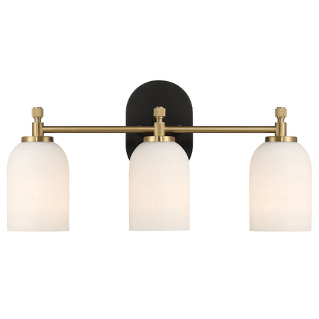 Meadows Three Lights Vanity Brushed Gold Bathroom Wall Light for Bathroom Over Mirror 20.5"W × 10.125"H × 5.5"E with White Frosted Glass from Ashcroft Furniture - Luna Furniture