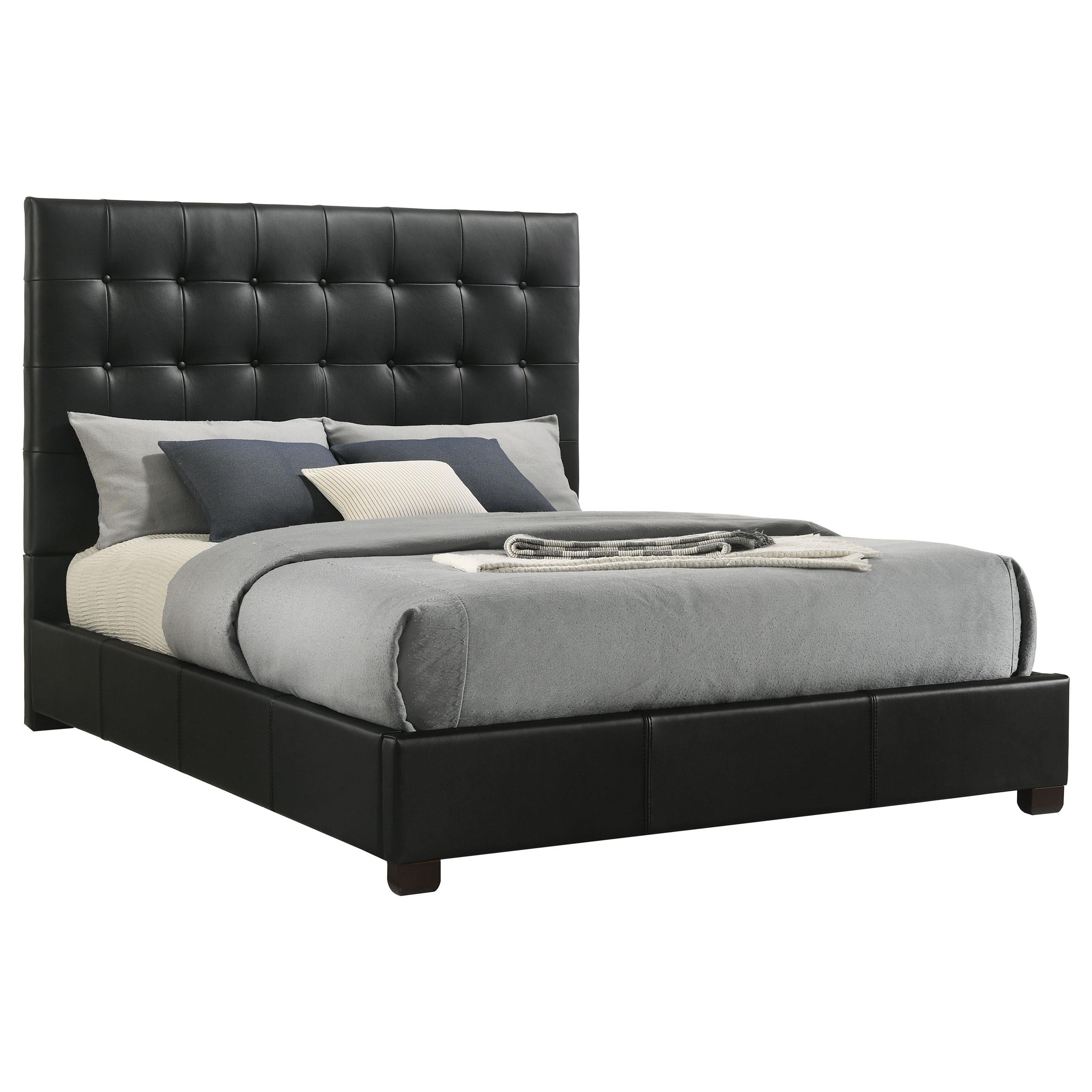 Coaster Medley Black Genuine Leather Queen Panel Platform Bed