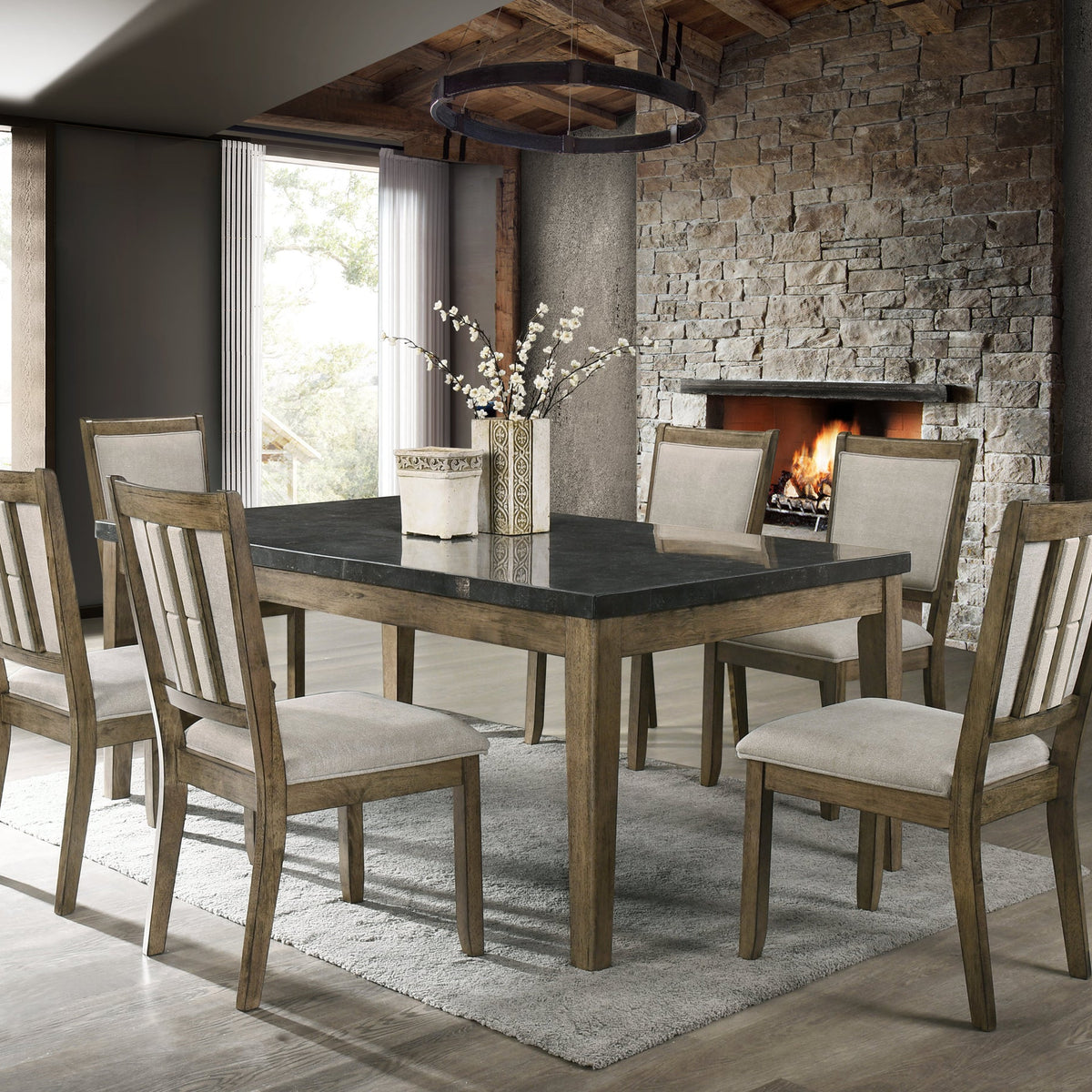 Melstone Brown 7-Piece Genuine Marble-Top Dining Set – Luna Furniture