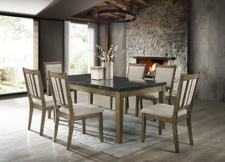 Melstone Brown 7-Piece Genuine Marble-Top Dining Set from Happy Homes - Luna Furniture