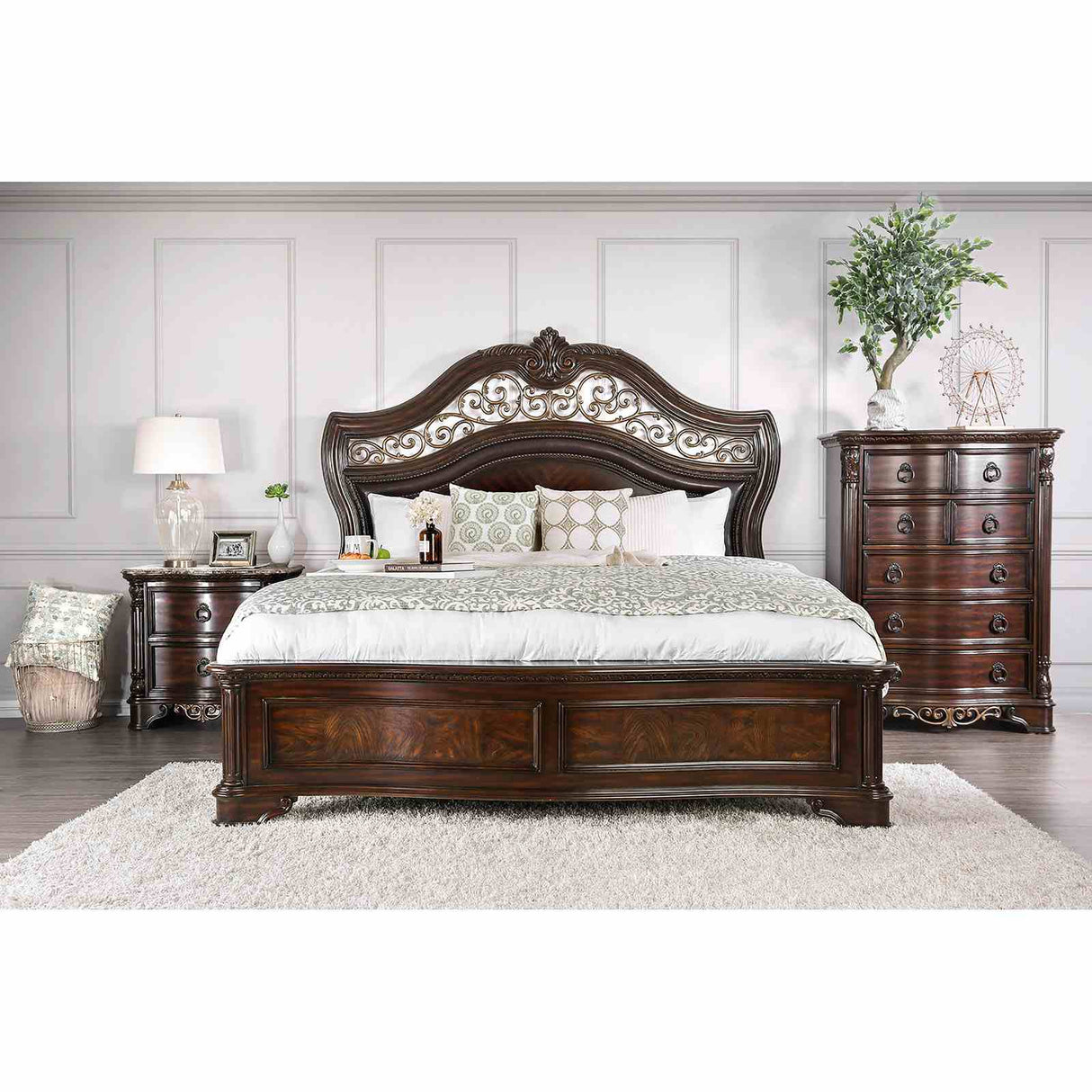 Menodora Brown Cherry Queen Bed from Furniture of America - Luna Furniture