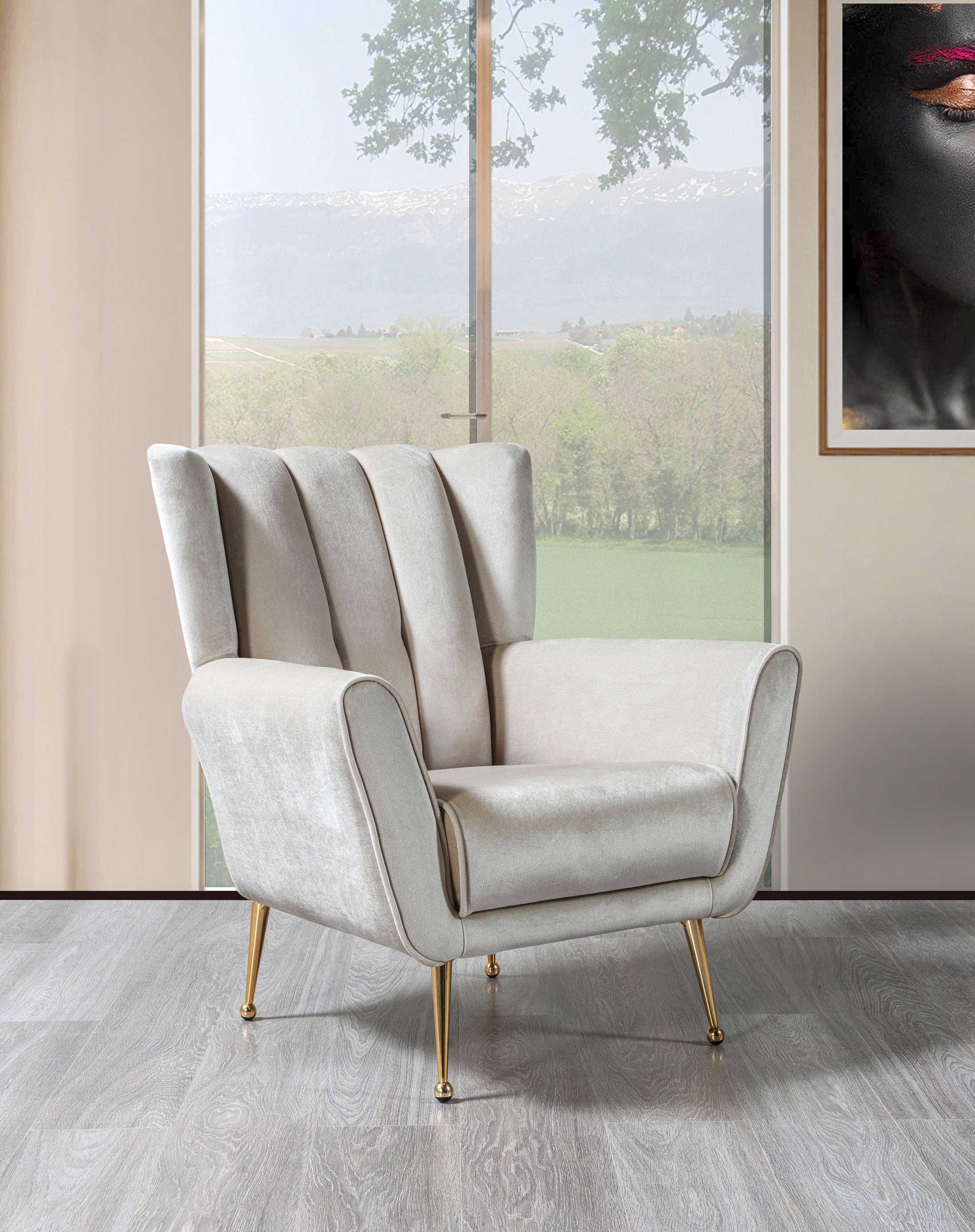 Merida Ivory Velvet Chair – Luna Furniture
