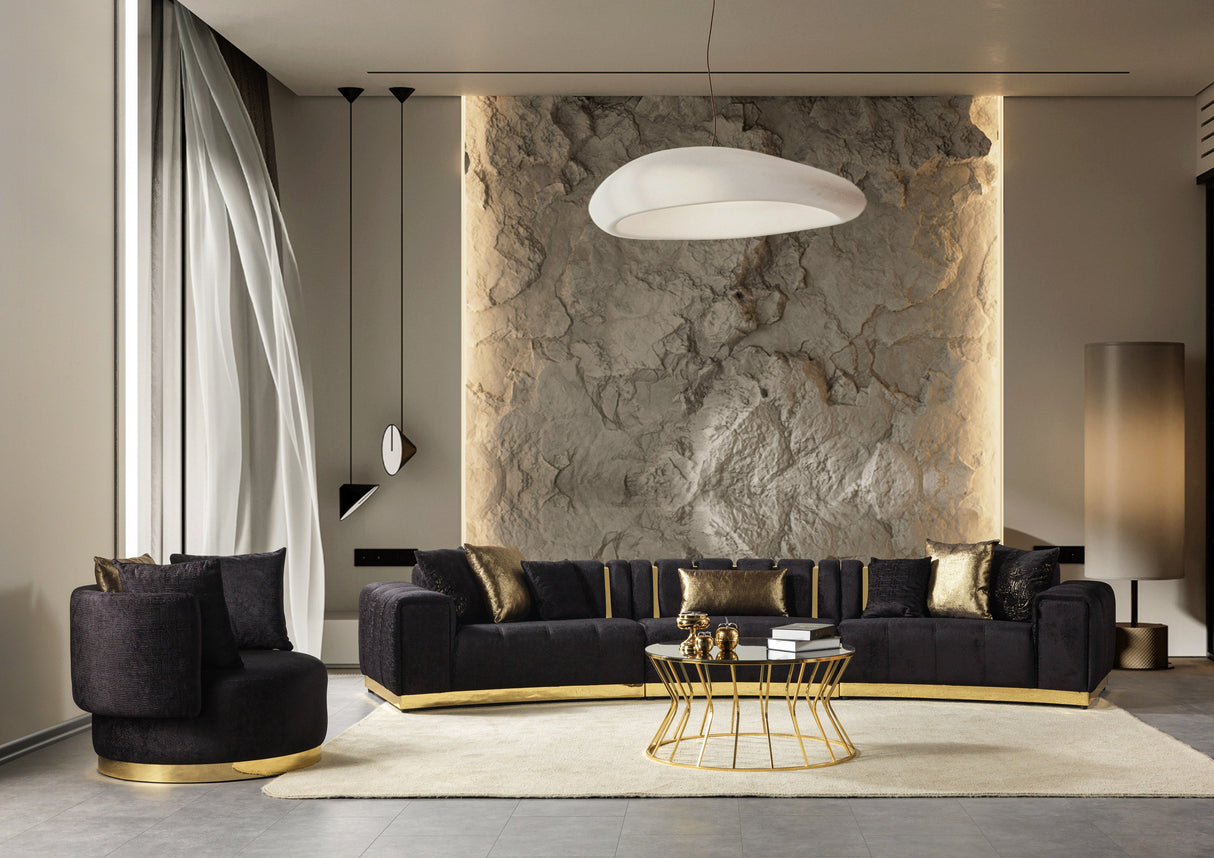 Michelle Black Velvet 3-Piece Curved 165" Sectional from Nova Furniture - Luna Furniture