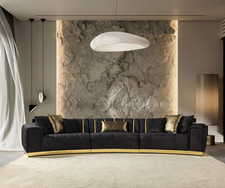 Michelle Black Velvet 3-Piece Curved 165" Sectional from Nova Furniture - Luna Furniture
