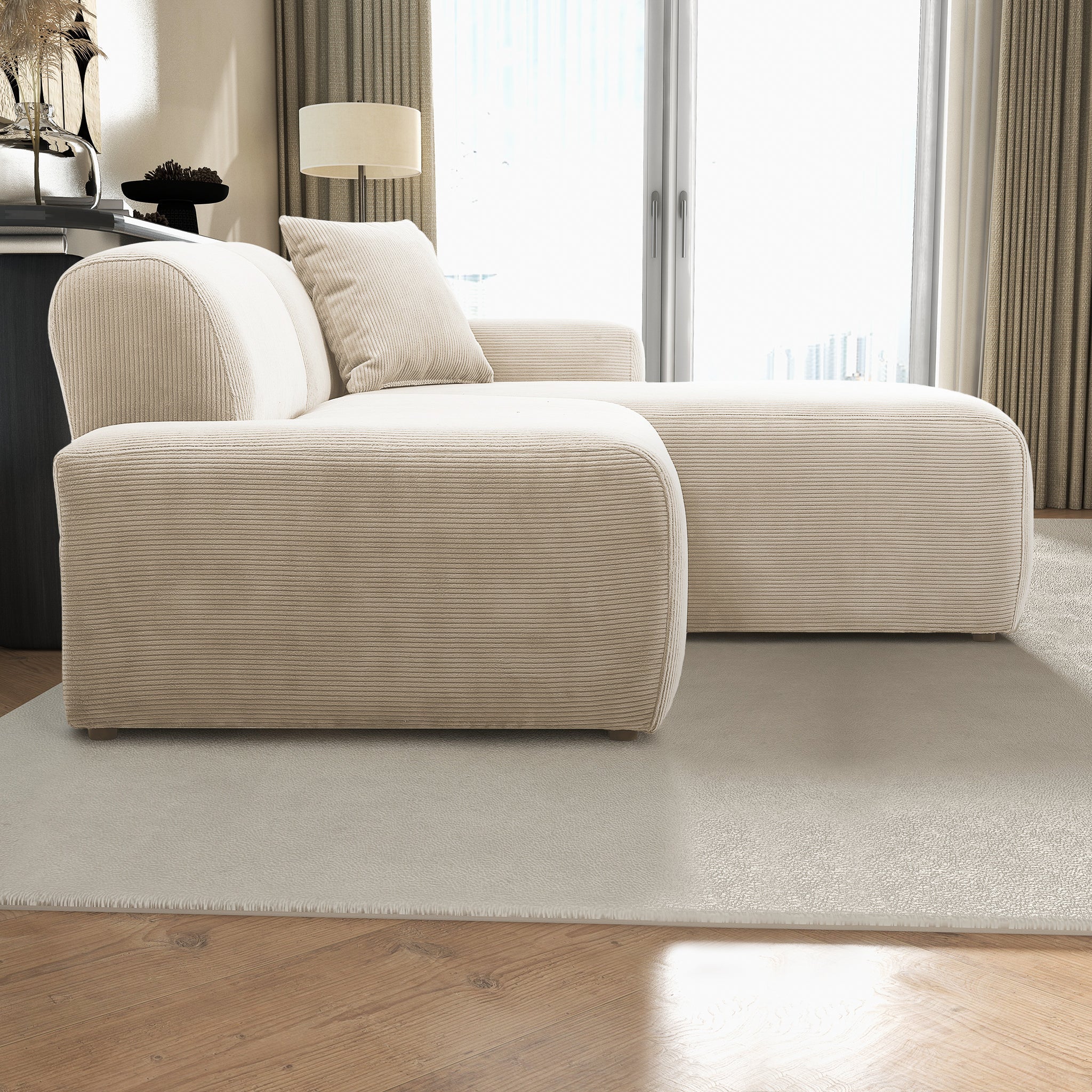 Mar Sectional Cream Corduroy Sofa (Right Facing) from Ashcroft Furniture - Luna Furniture