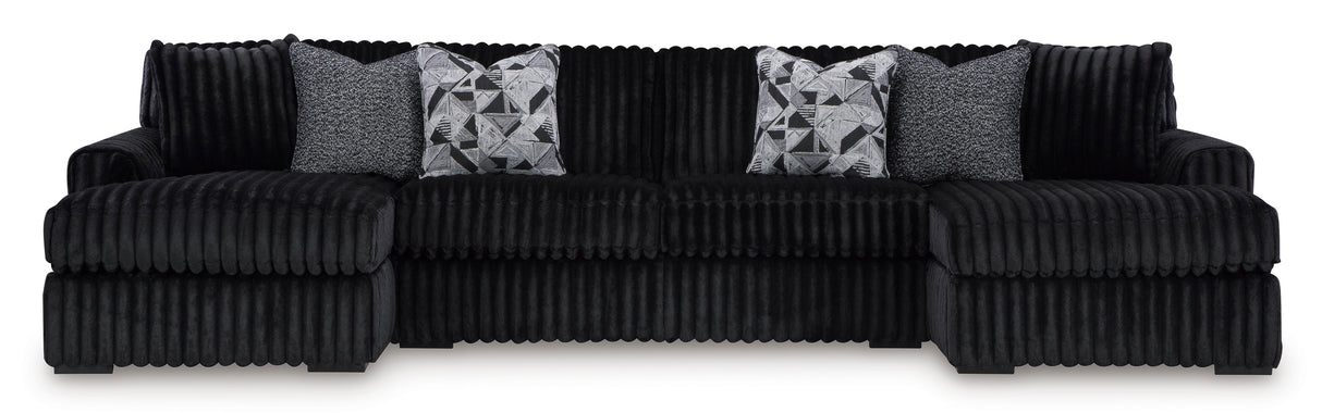 Midnight-Madness 3-Piece Sectional with Ottoman in Onyx from Ashley - Luna Furniture