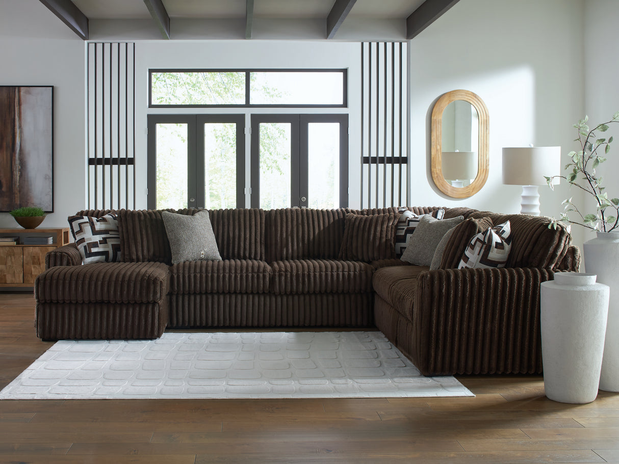 Midnight-Madness Chocolate 4-Piece LAF Chaise Sectional from Ashley Furniture - Luna Furniture