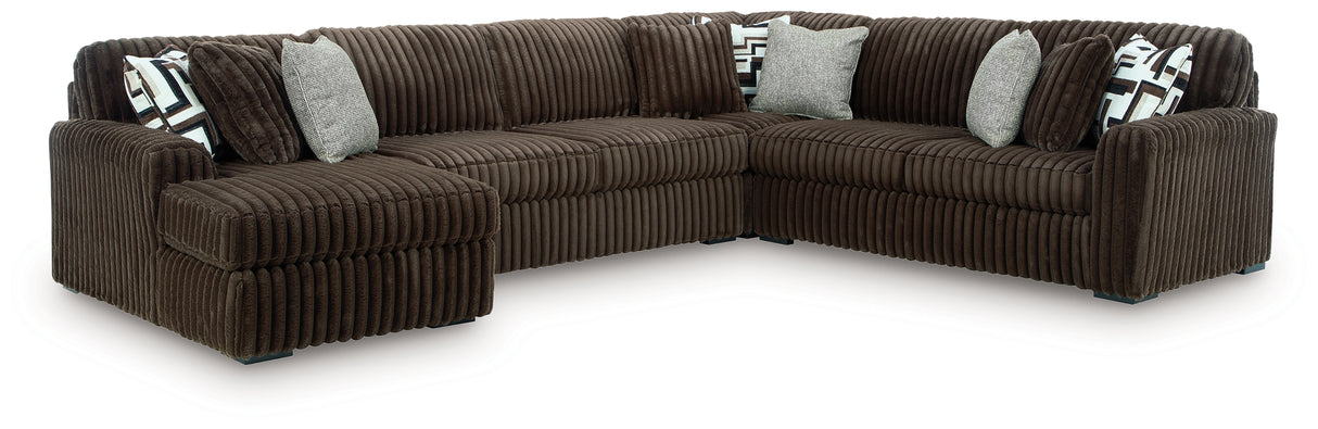 Midnight-Madness Chocolate 4-Piece LAF Chaise Sectional from Ashley Furniture - Luna Furniture