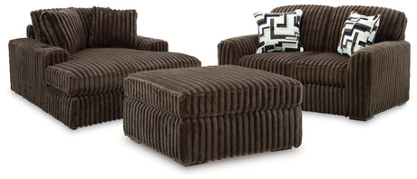 Midnight-Madness Chocolate Loveseat, Oversized Chaise and Ottoman from Ashley - Luna Furniture