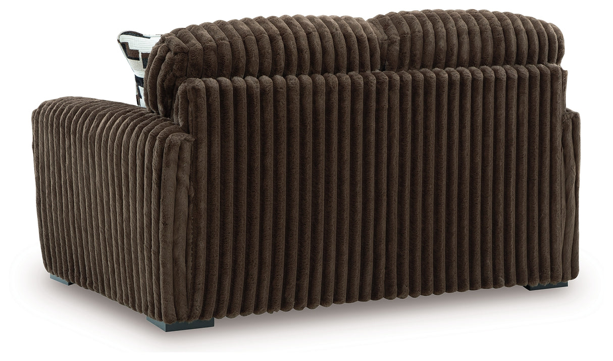 Midnight-Madness Chocolate Loveseat, Oversized Chaise and Ottoman from Ashley Furniture - Luna Furniture