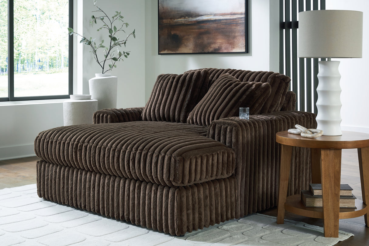 Midnight-Madness Chocolate Loveseat, Oversized Chaise and Ottoman from Ashley Furniture - Luna Furniture