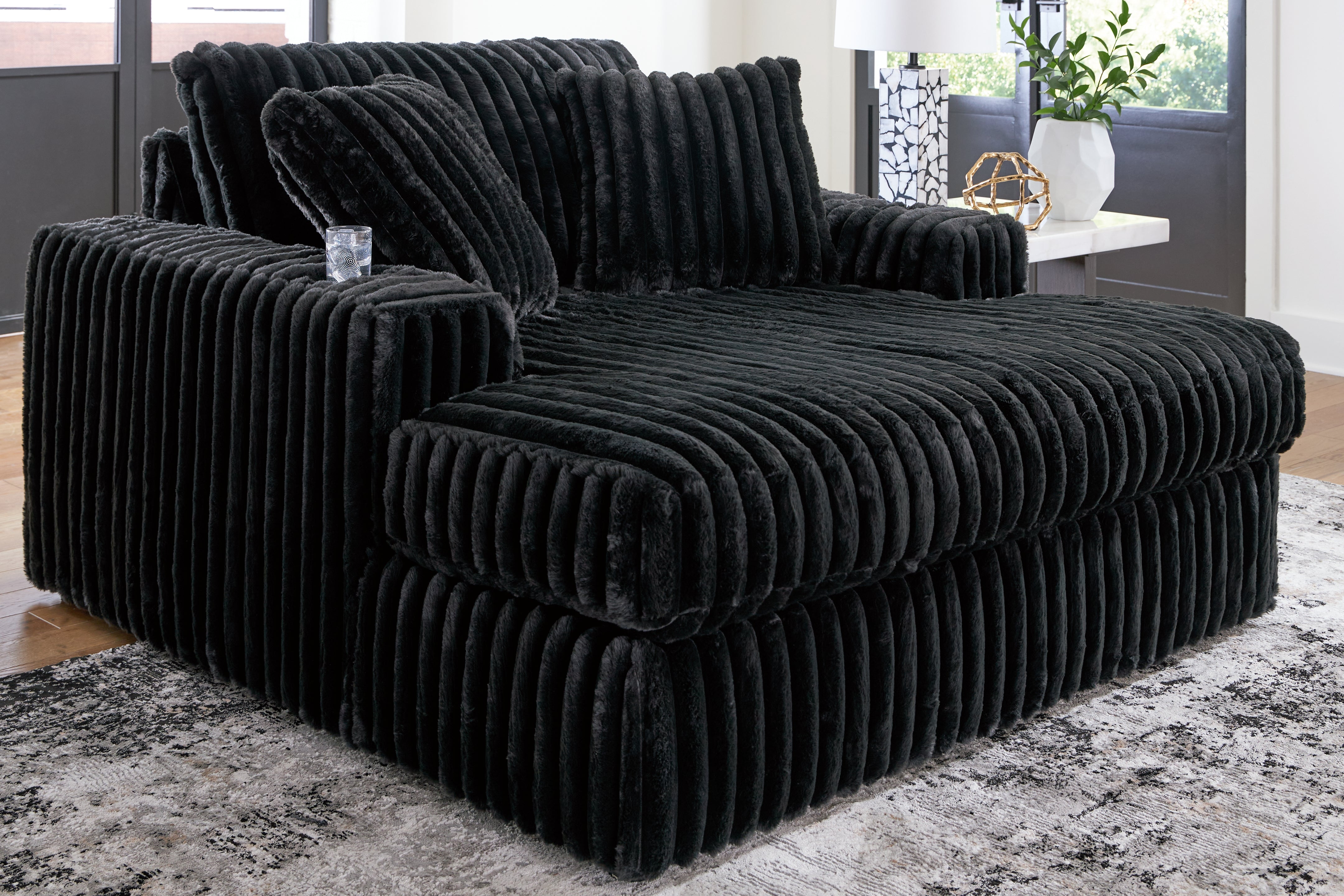 Midnight-Madness Onyx 2-Piece Sectional and Oversized Chaise