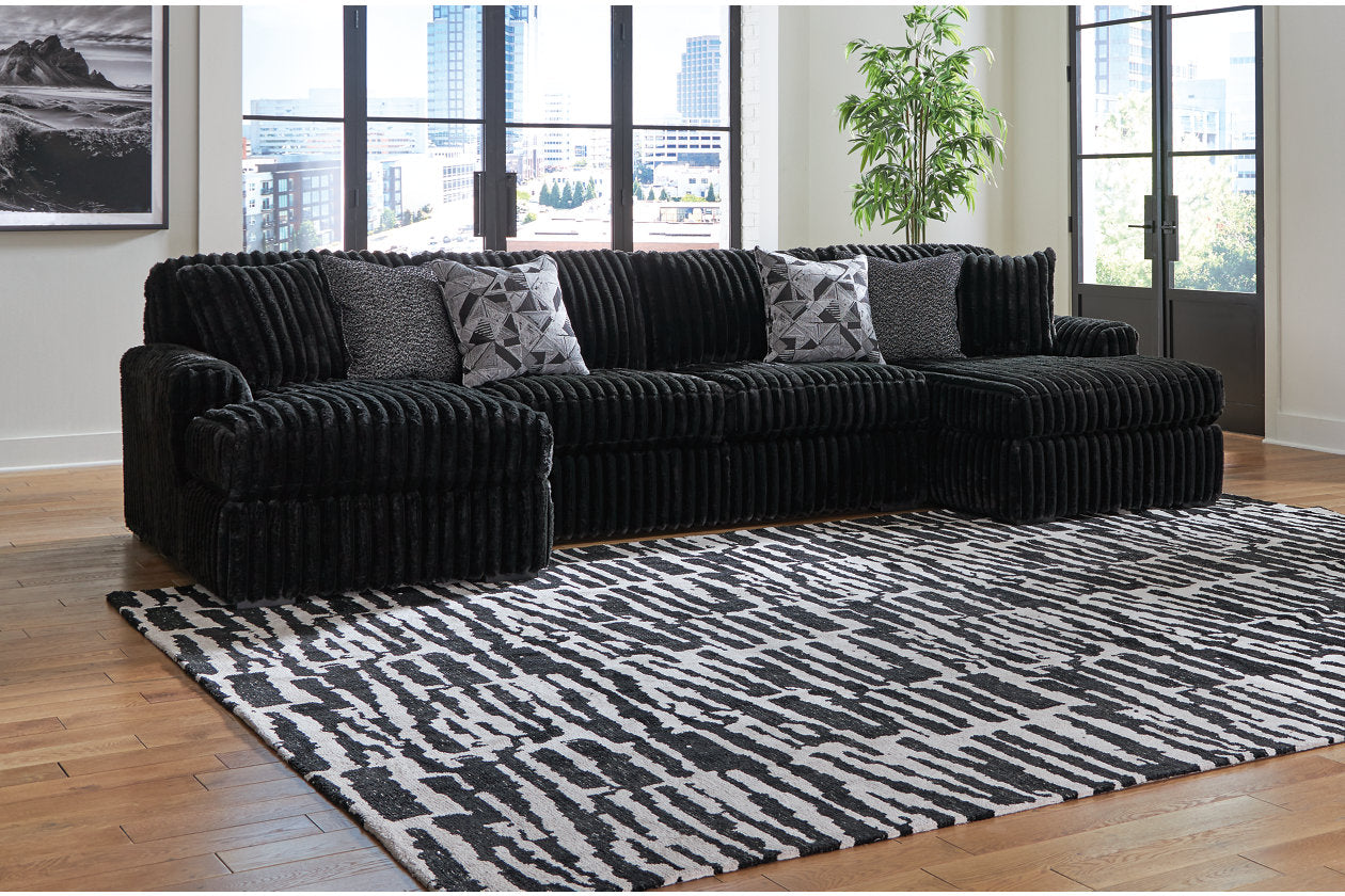Midnight-Madness Onyx 3-Piece Double Chaise Sectional – Luna Furniture
