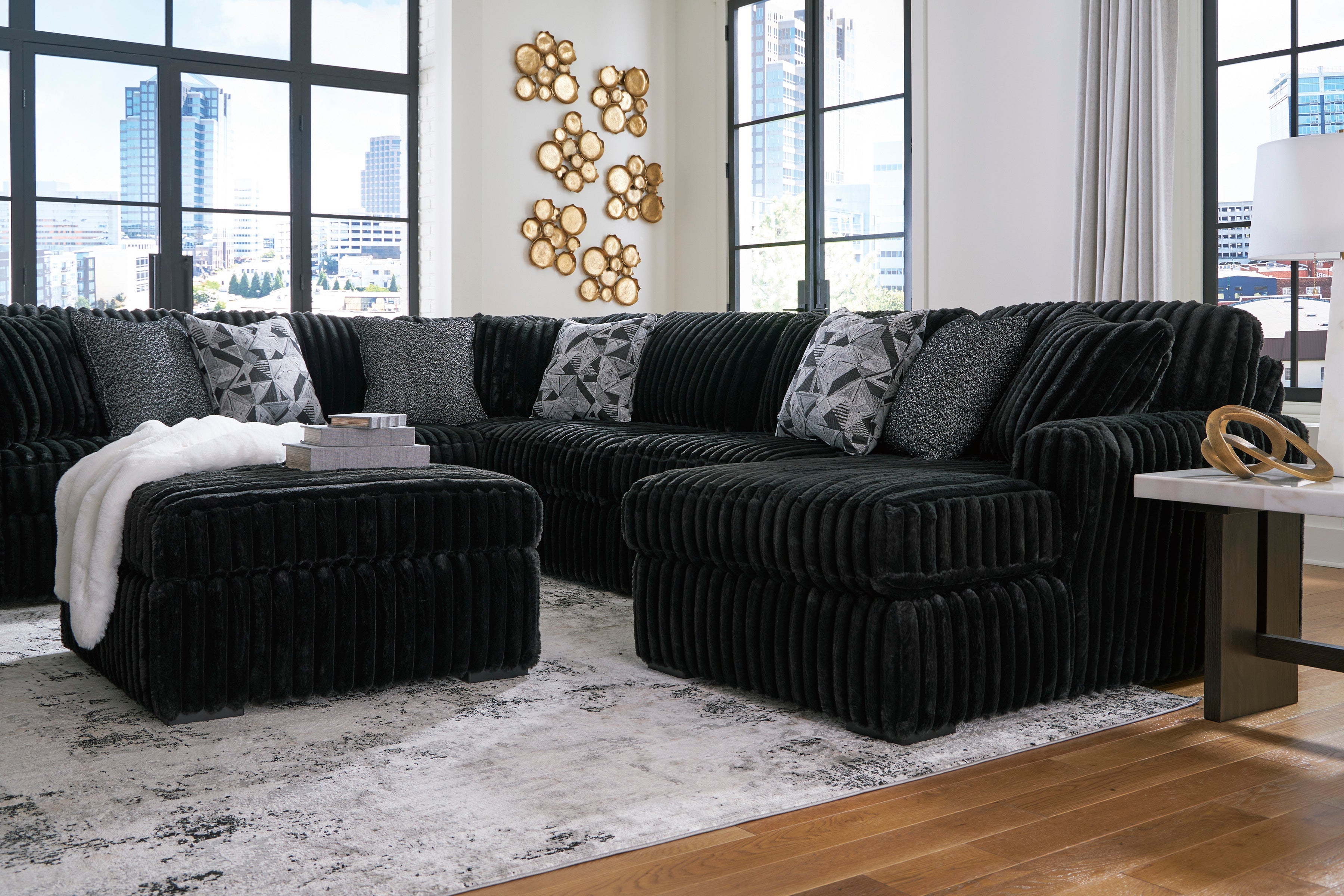 Midnight-Madness Onyx 4-Piece RAF Chaise Sectional – Luna Furniture