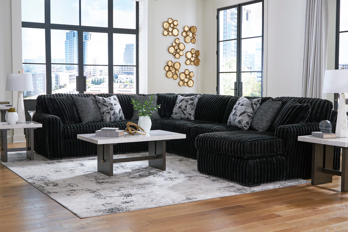 Midnight-Madness Onyx 4-Piece RAF Chaise Sectional from Ashley - Luna Furniture