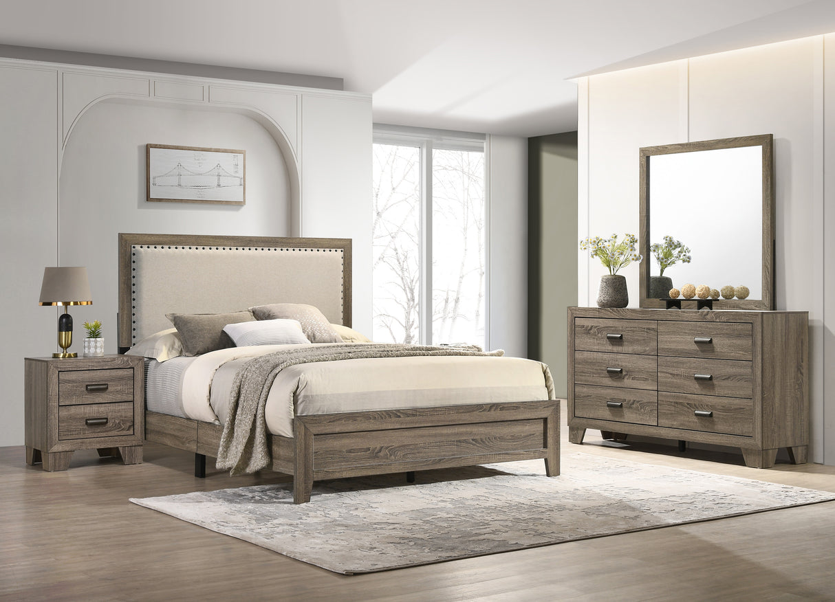 grey bedroom dresser set Luster Gray And Silver Glitter Upholstered Storage Platform 17.71 in Furniture of America Carissa 4-Piece