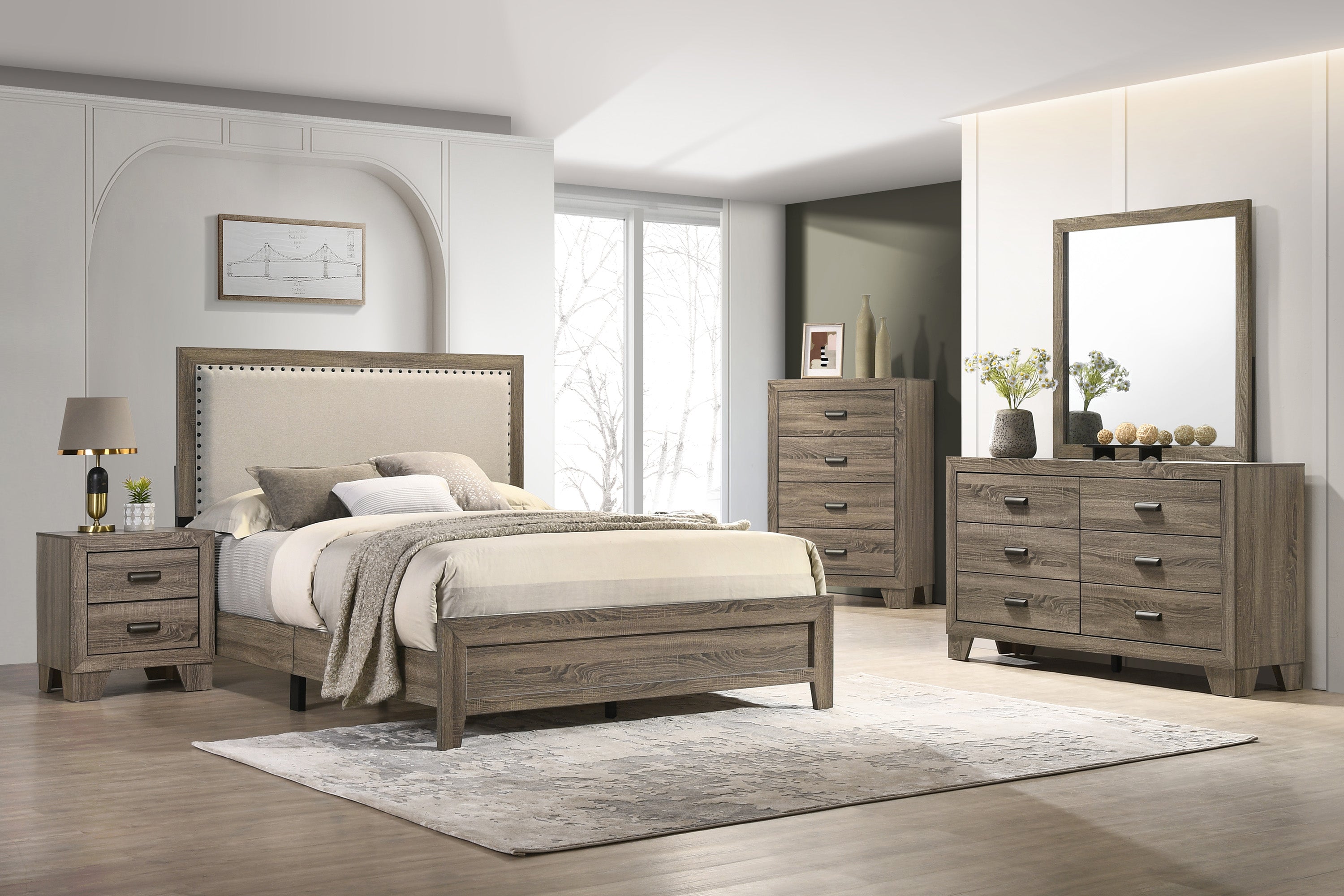Mille Brownish Gray Upholstered Youth Bedroom Set - Eve Furniture Twin / 3-Piece (Bed | Dresser