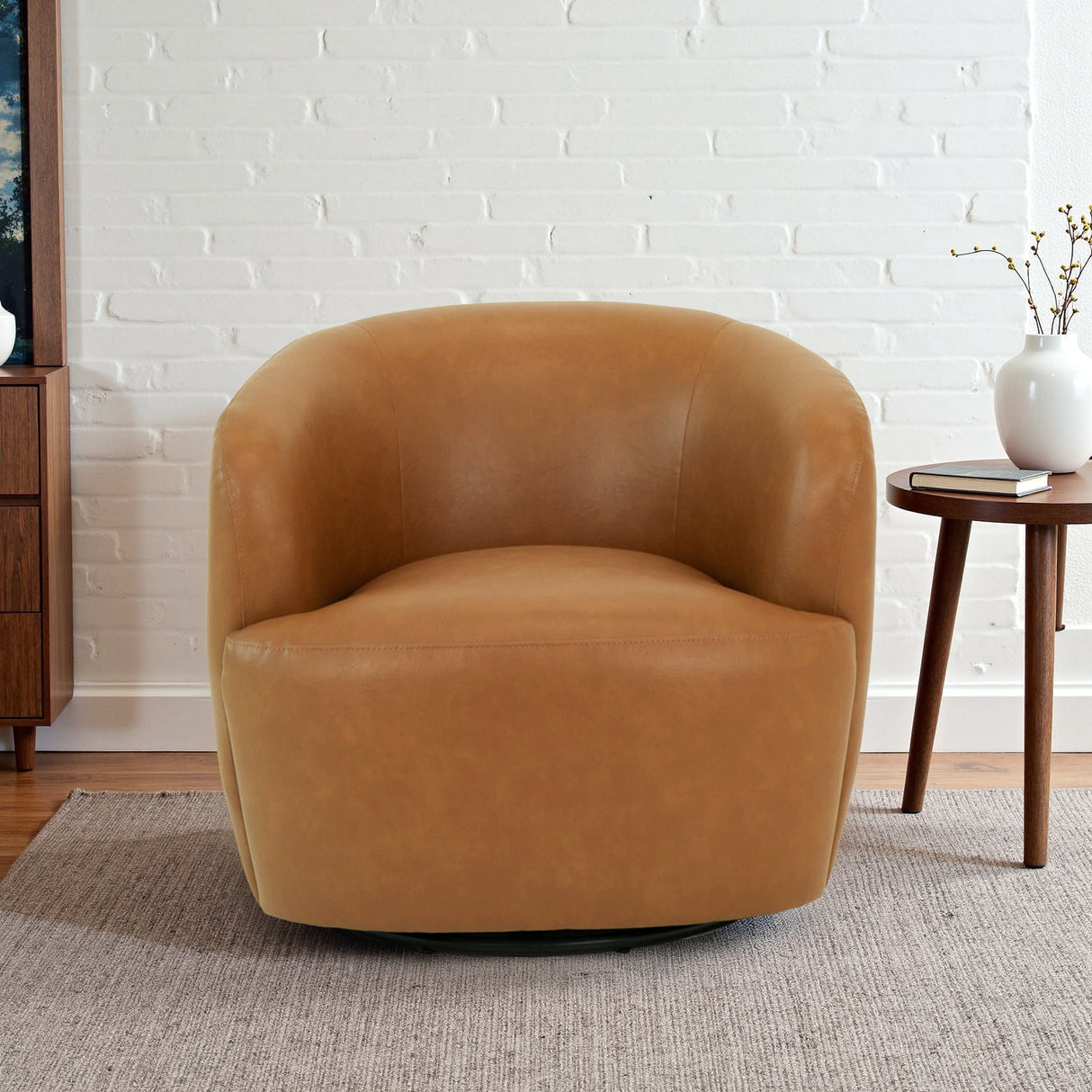 Mina Tan Vegan Leather Swivel Barrel Chair from Ashcroft Furniture - Luna Furniture